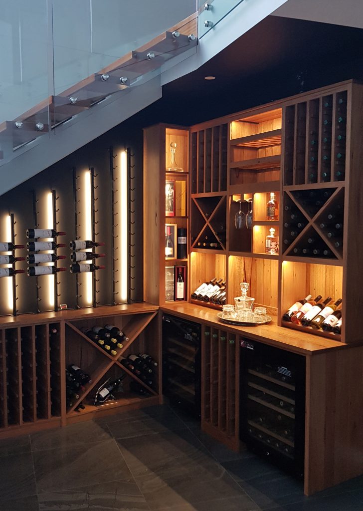 Under Stairs Wine Display - Glass Wine Cellar Design